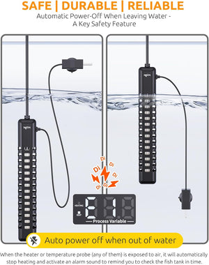 SEAOURA Aquarium Heater, 300W Fish Tank Heater for 50-60 Gallon, Submersible Heater for Fish Tank with Over-Temperature Protection, Automatic Power-Off, Saltwater Freshwater