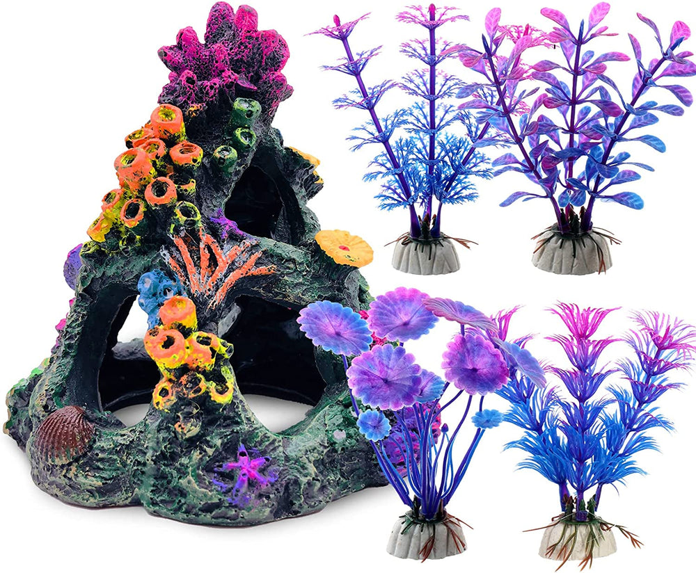 Fish Tank Decoration Coral Reef Set Aquarium Ornament Cave Plants Betta Decor