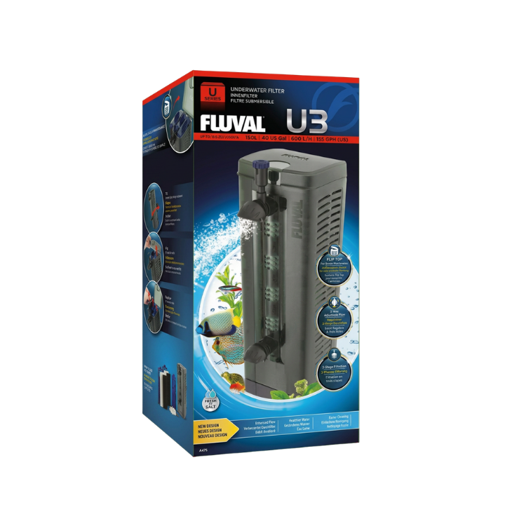 Fluval U3 Underwater Aquarium Filter 3 Stage 40 Gal Fresh Salt