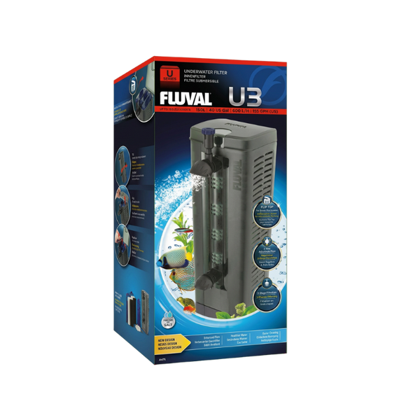 Fluval U3 Underwater Aquarium Filter 3 Stage 40 Gal Fresh Salt